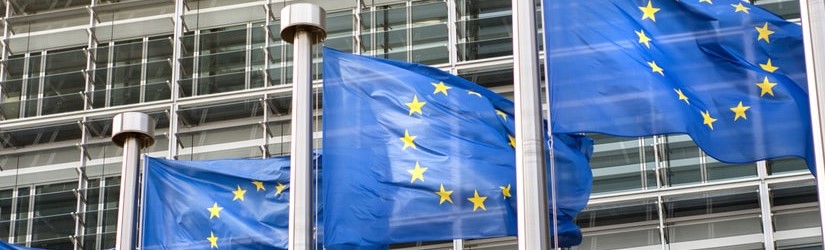 Drapeaux de l’Union européenne devant un bâtiment