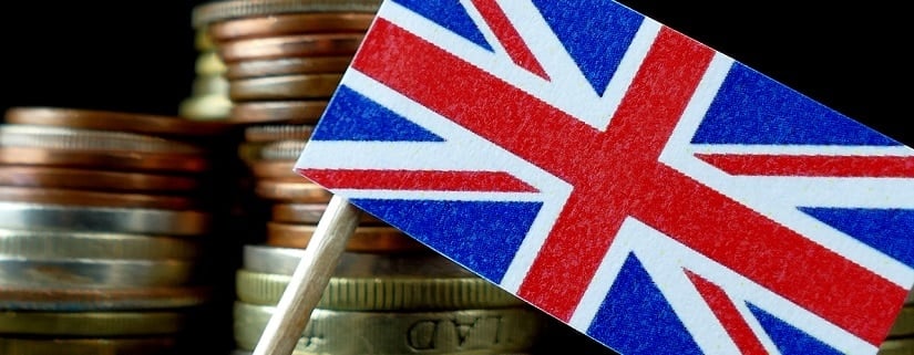 Drapeau britannique et des pièces de monnaie
