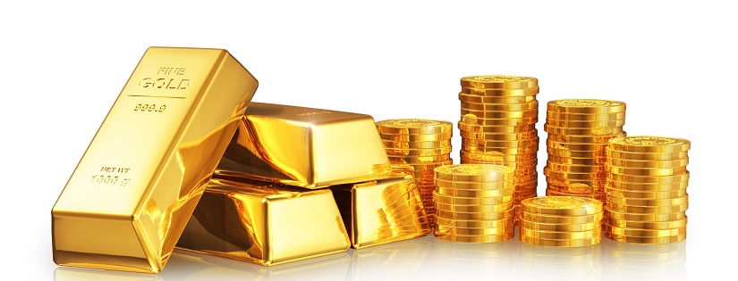 Des lingots d'or avec des pièces d'or