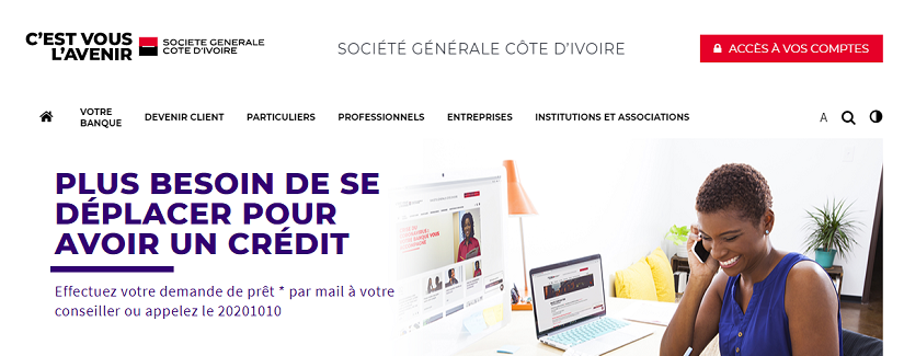 capture ecran du site Société Générale cote d'ivoire