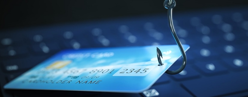 Phishing données de carte de crédit avec clavier et crochet symbole.
