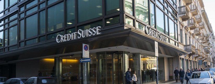 Le siège de la filiale du Credit Suisse à Milan, en Italie.