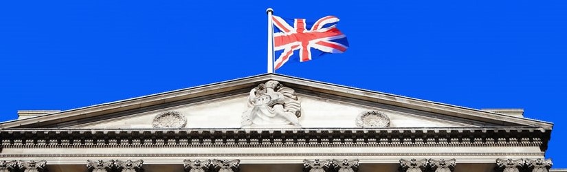Banque d’Angleterre avec drapeau, Le bâtiment historique de Londres, Royaume-Uni