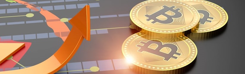 Crypto-monnaie Bitcoin et le marché bancaire financier avec une monnaie virtuelle croissante.
