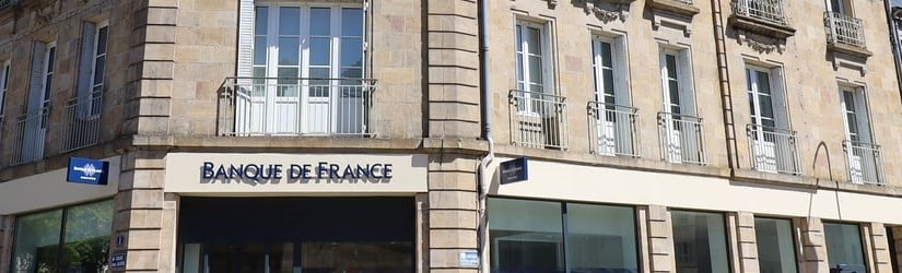 La succursale départementale de la Banque de France, ville de Moulins, département de l'Allier, France.