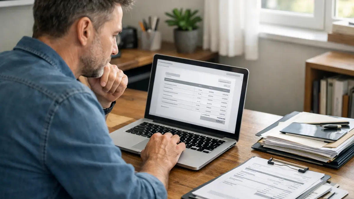 Micro-entrepreneur consultant une facture électronique sur ordinateur