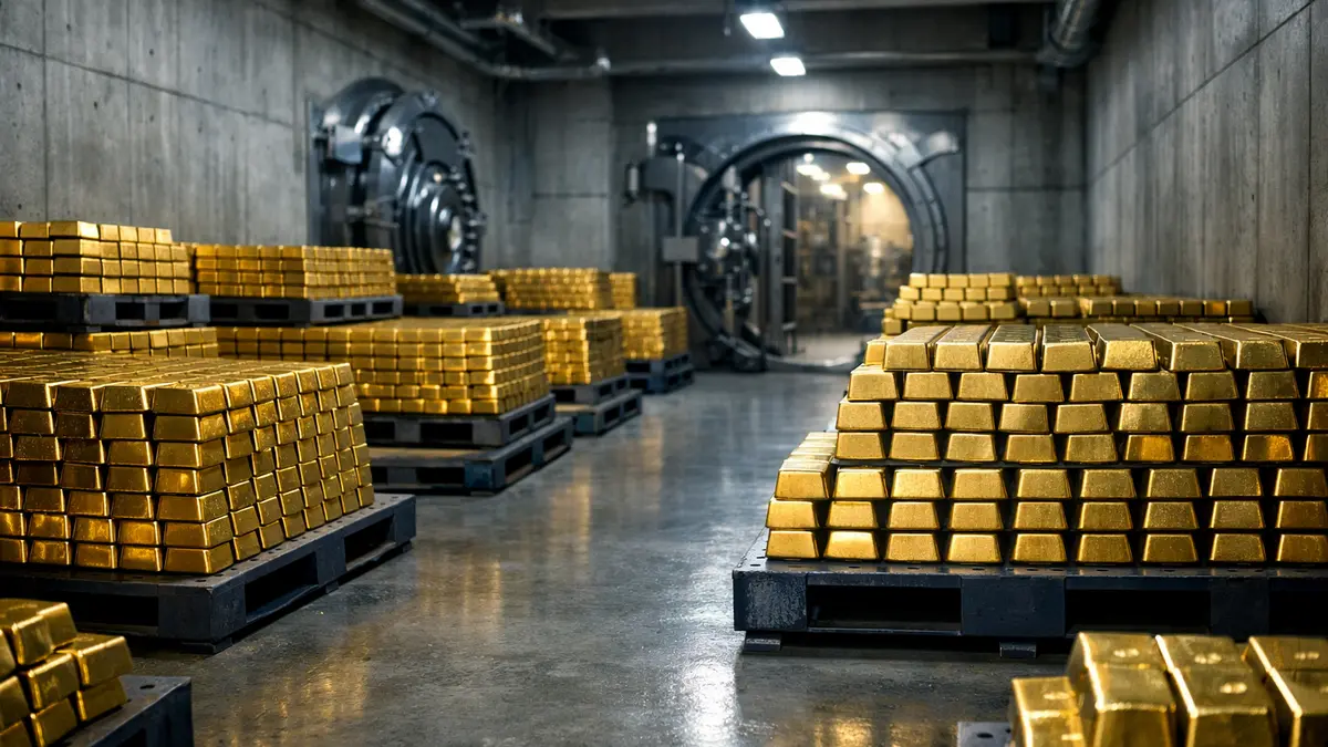 Lingots d’or empilés dans une salle des coffres