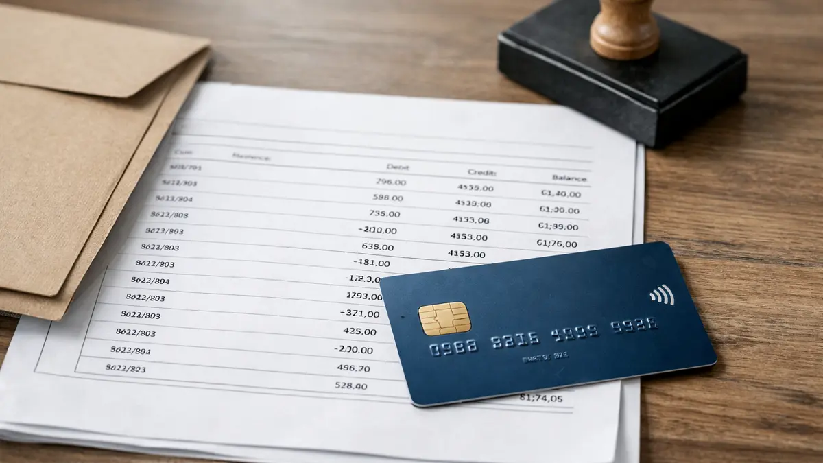 Relevé bancaire et carte bancaire sur un bureau