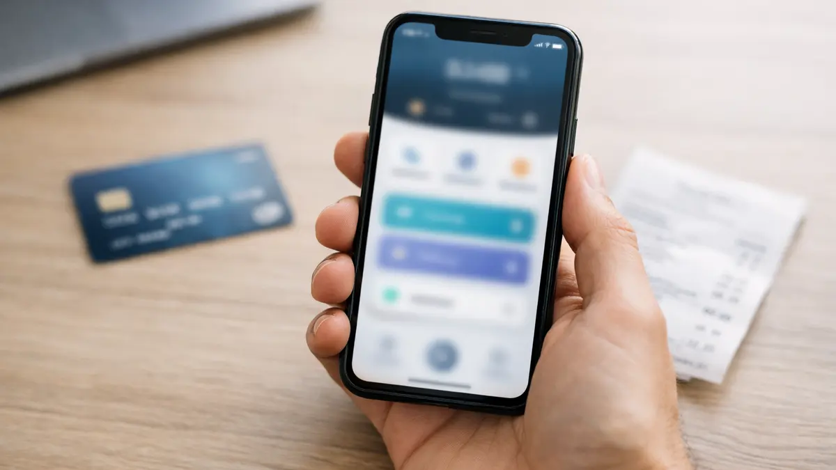 Smartphone avec une application de paiement mobile sur fond neutre