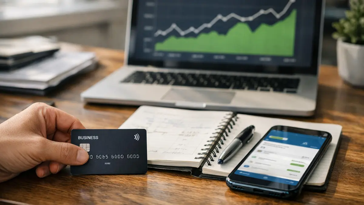 Carte bancaire pro et application bancaire sur smartphone, illustration de trésorerie