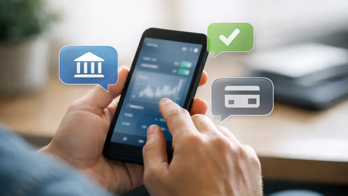 Utilisateur consultant un assistant bancaire IA sur smartphone