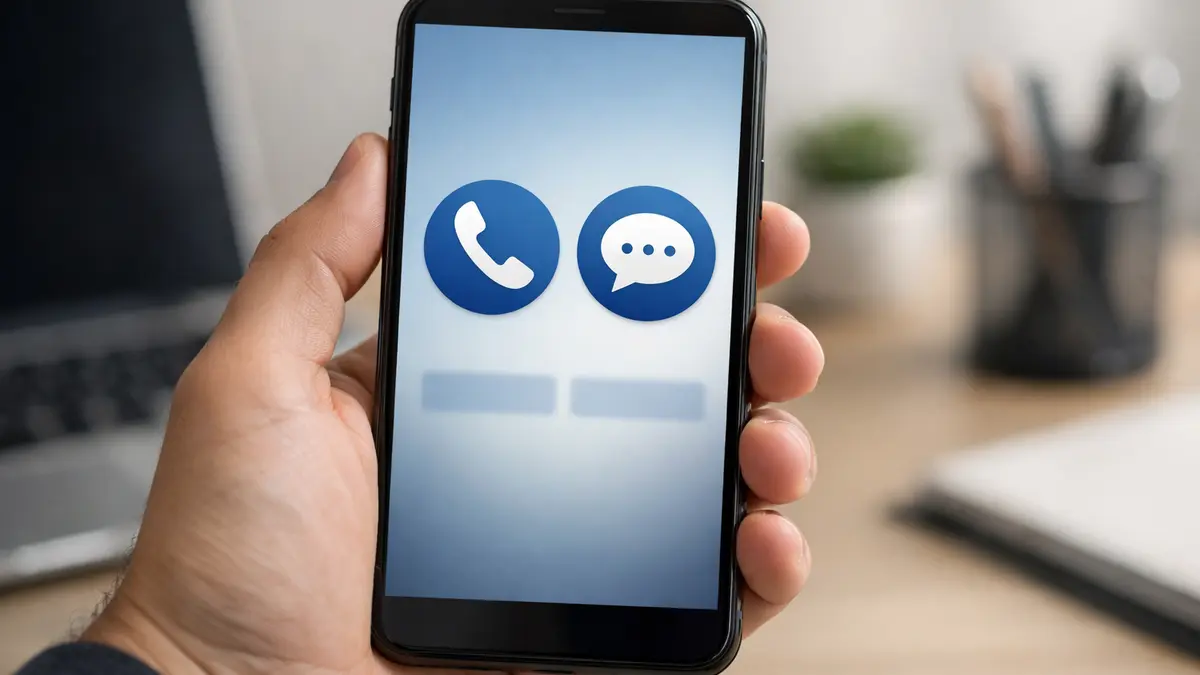 Smartphone affichant un service client par chat et téléphone