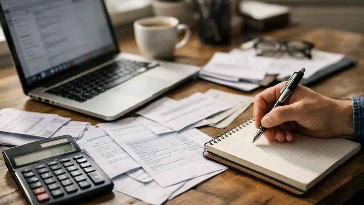 Bureau d’un entrepreneur avec documents et calculatrice