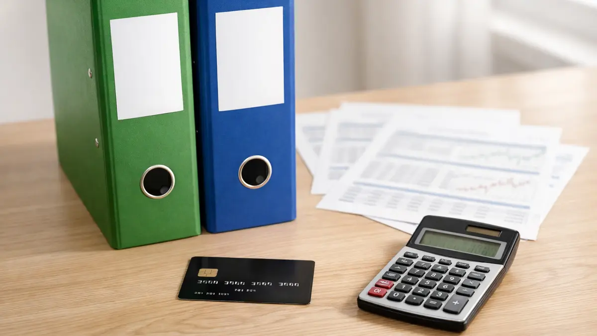 Dossiers bancaires et calculatrice illustrant des frais de transfert