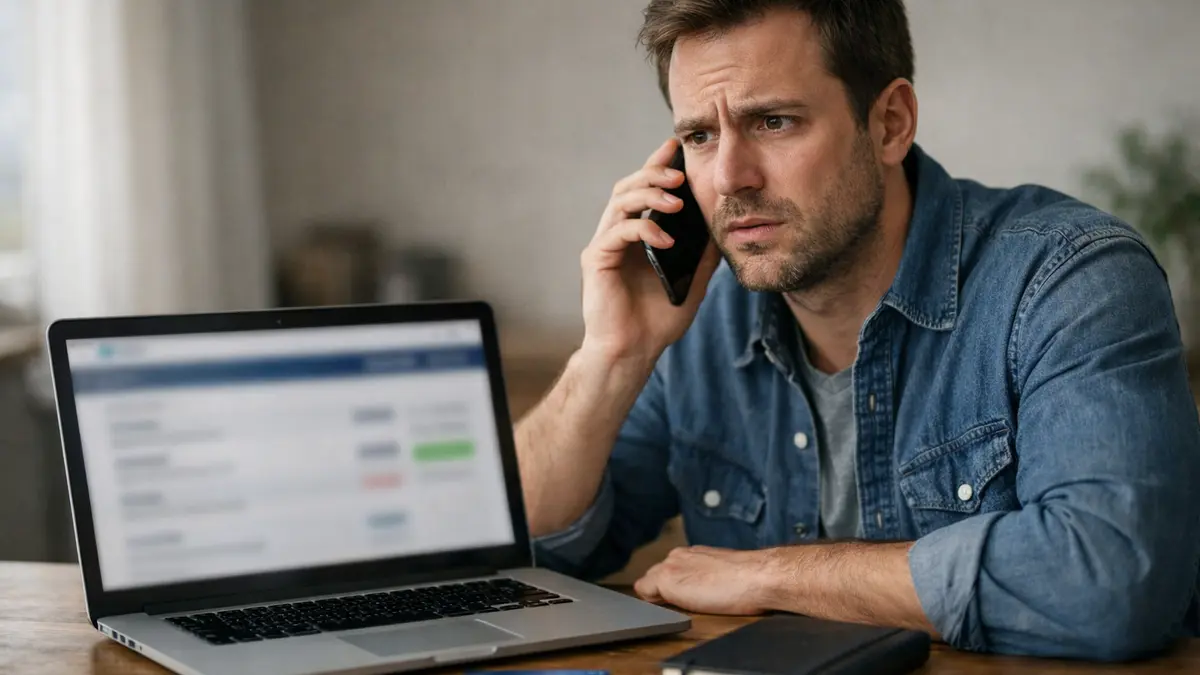 Victime d’arnaque bancaire par téléphone face à son ordinateur