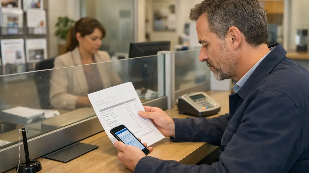 Client comparant des frais bancaires dans une agence