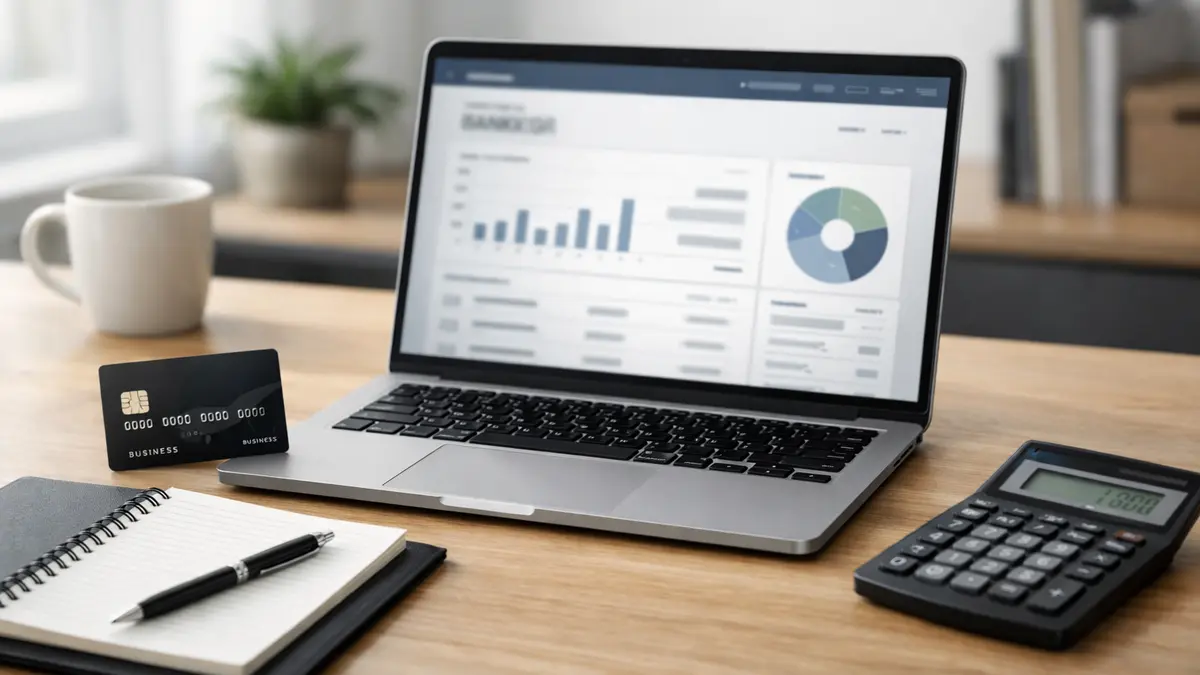 Bureau d’un indépendant avec interface de banque en ligne