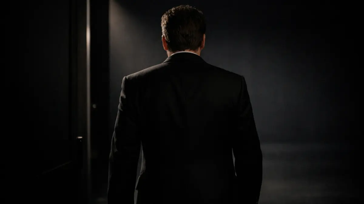 Silhouette d’un acteur dans une pièce noire minimaliste
