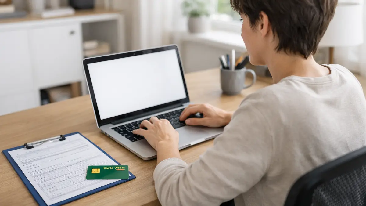 Freelance à son bureau avec documents d’arrêt maladie