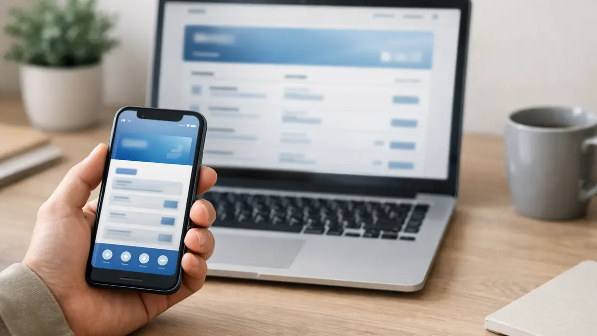 Smartphone et ordinateur affichant des interfaces bancaires en ligne