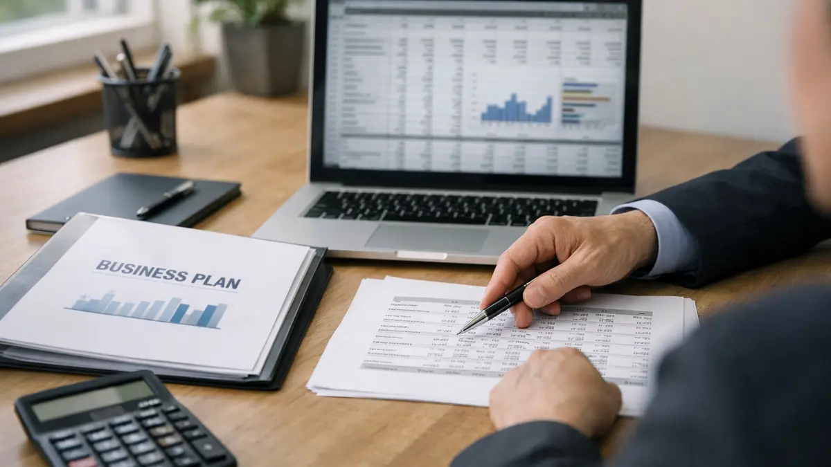 Banquier examinant un prévisionnel financier de business plan