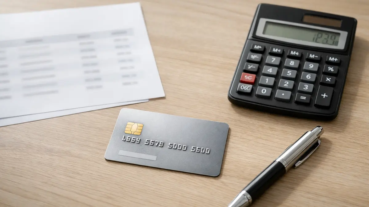 Carte bancaire et relevé bancaire avec calculatrice