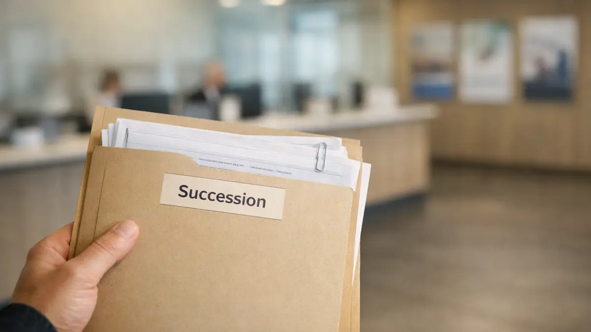 Dossier de succession posé dans une agence bancaire