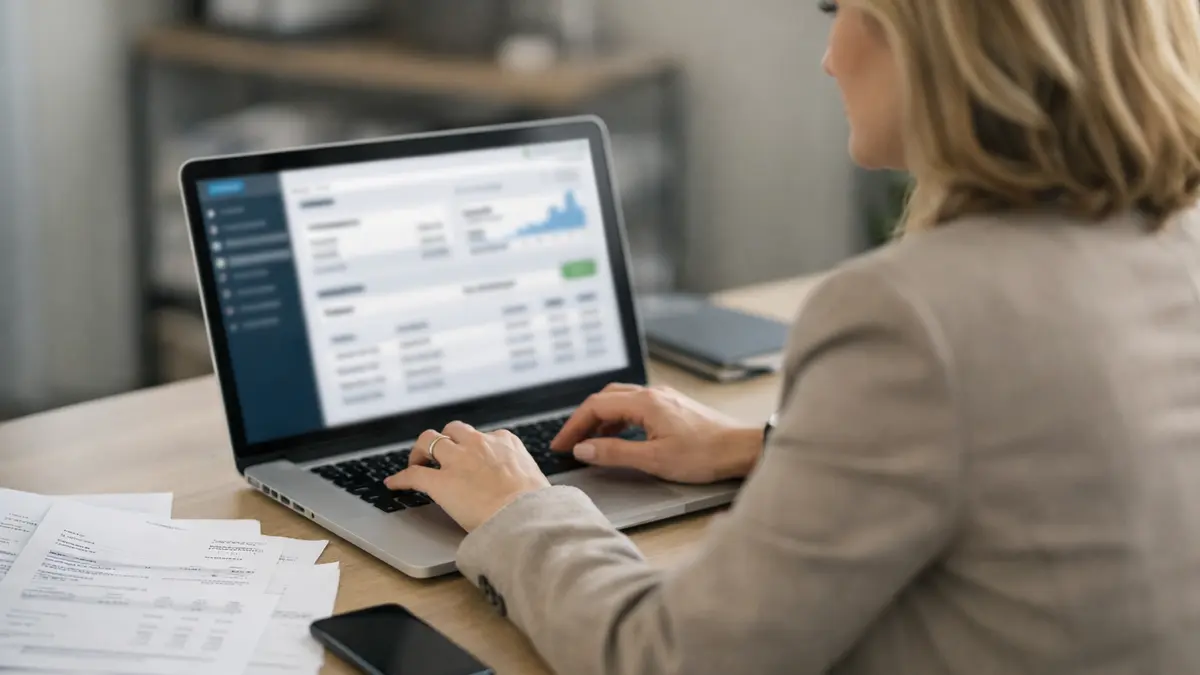 Entrepreneur utilisant une application bancaire et comptable