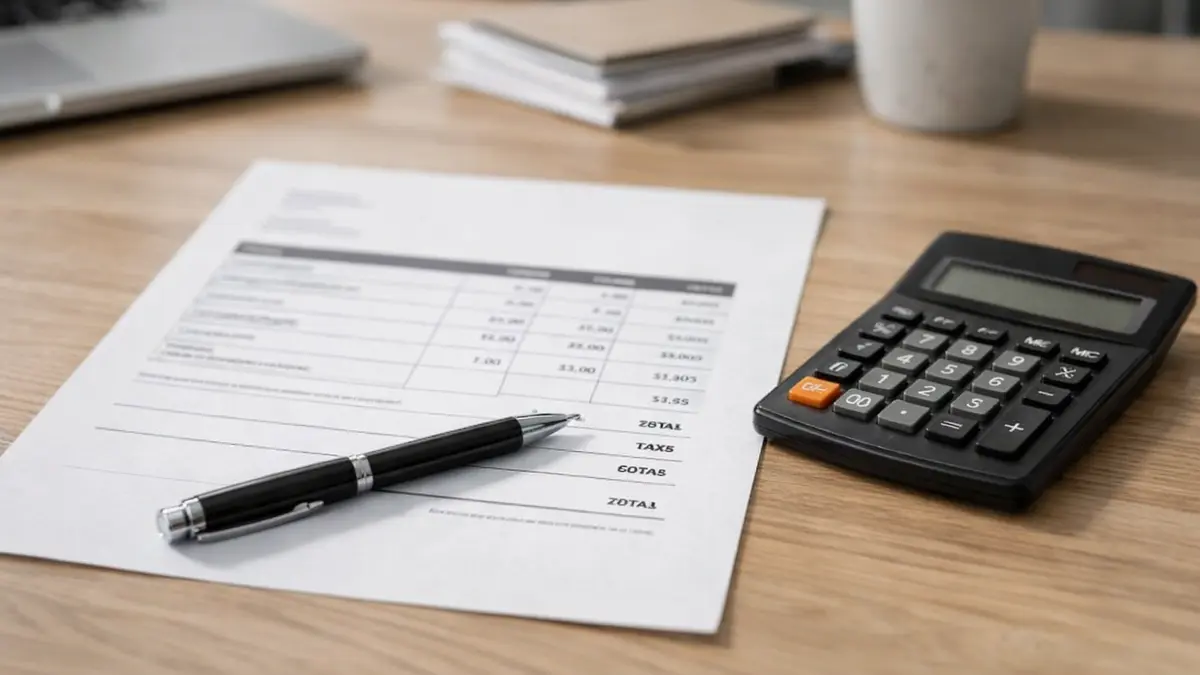 Facture et calculatrice sur le bureau d’un indépendant