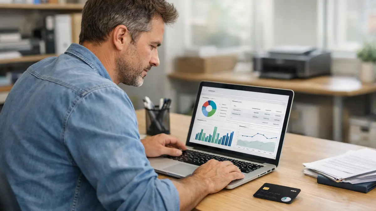 Un indépendant consultant un compte bancaire professionnel en ligne
