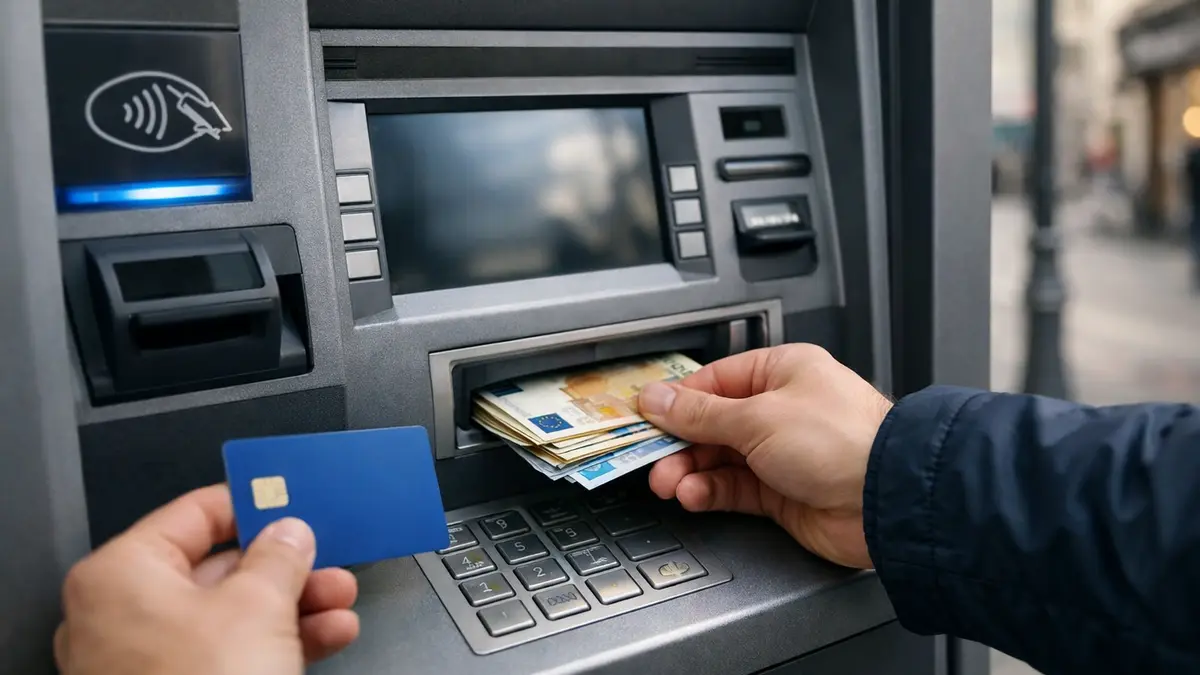 Main retirant des billets à un distributeur (DAB)