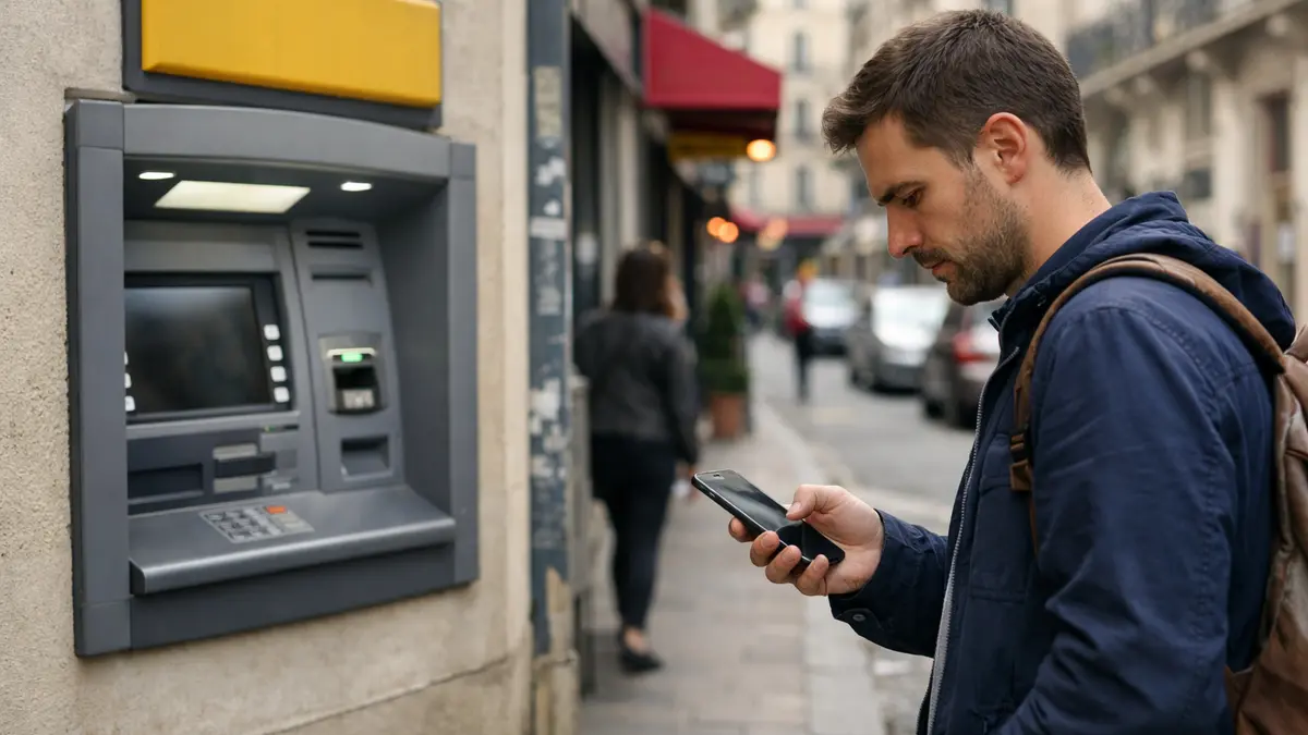 Distributeur automatique de billets dans une rue en ville
