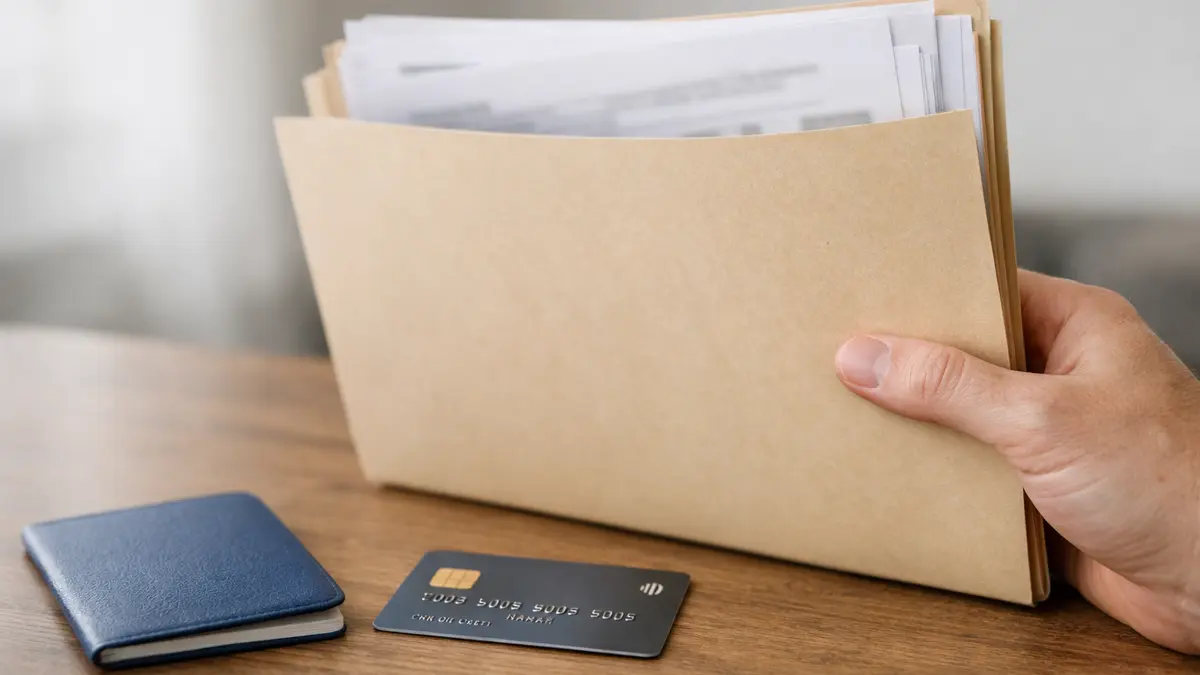 Dossier de succession et moyens de paiement sur une table