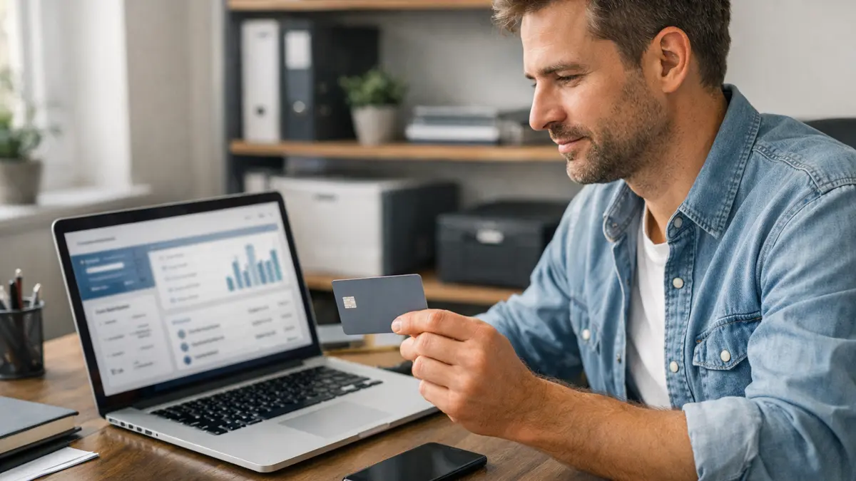 Un entrepreneur utilisant un compte bancaire professionnel avec carte