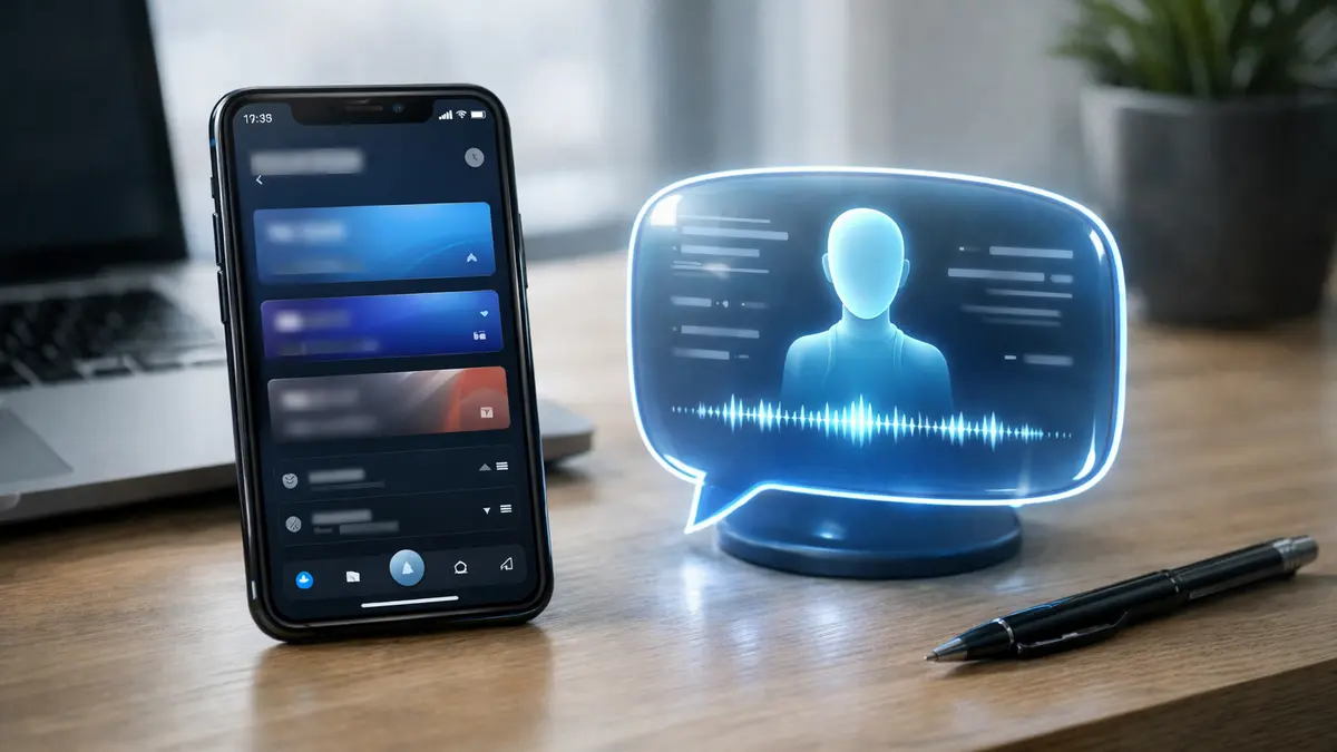 Smartphone avec une application bancaire et un assistant IA
