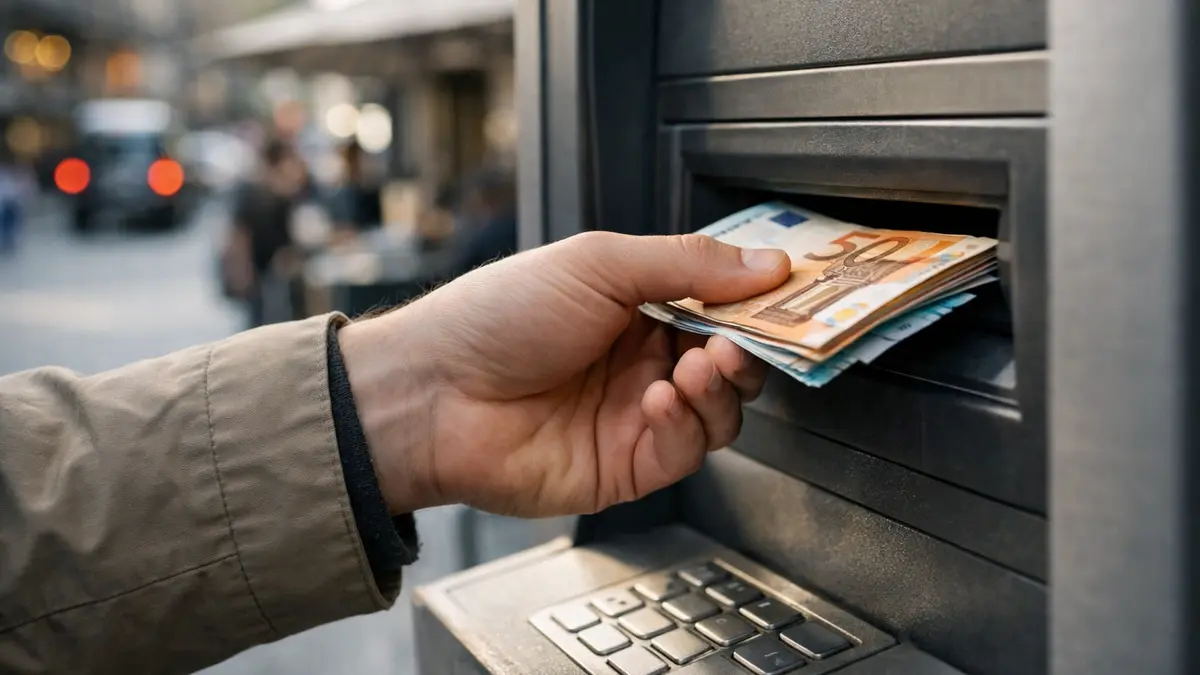 Main retirant des billets à un distributeur à l’étranger