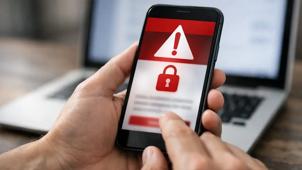 Smartphone affichant une alerte de sécurité bancaire