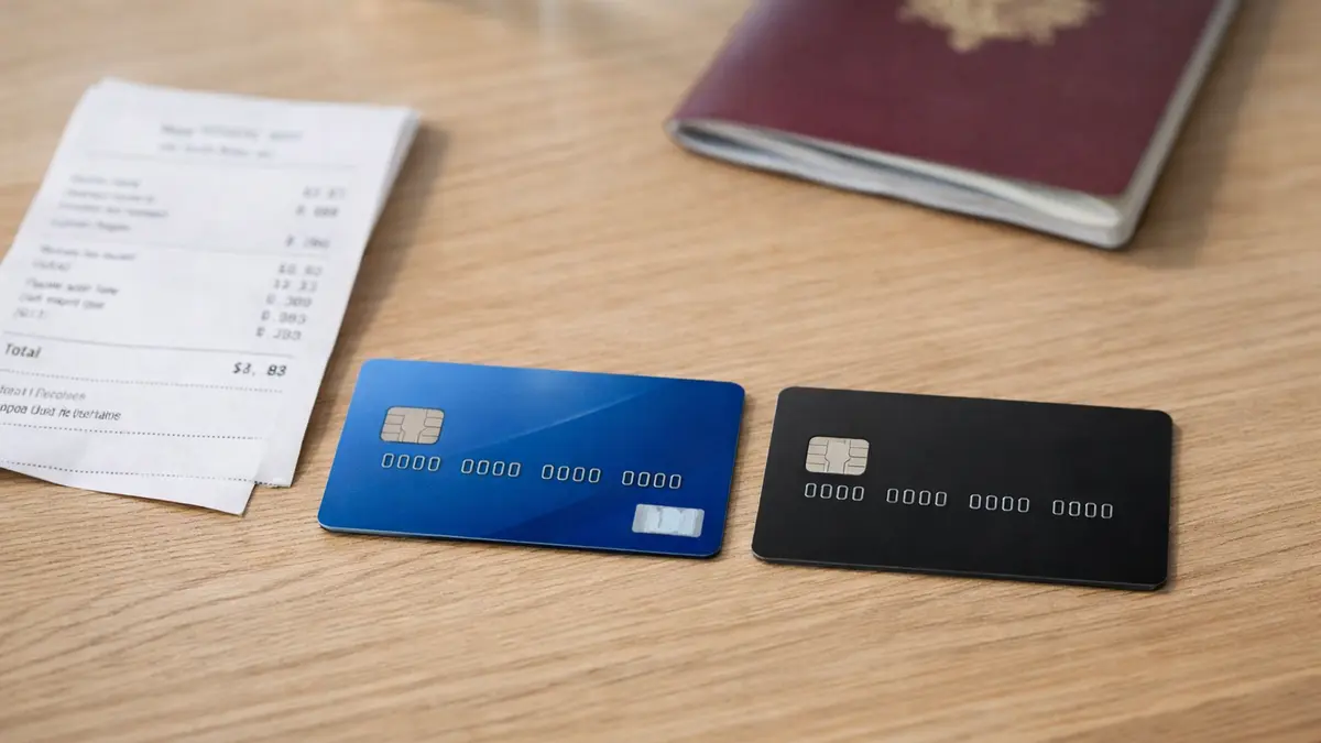Deux cartes bancaires posées côte à côte sur une table