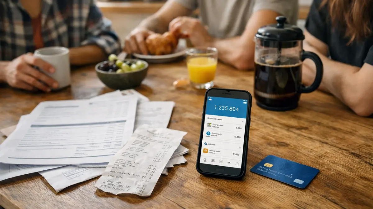 Colocataires gérant un compte de paiement partagé sur smartphone