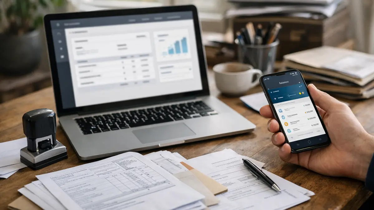 Bureau d’un indépendant avec outils de facturation et banque en ligne
