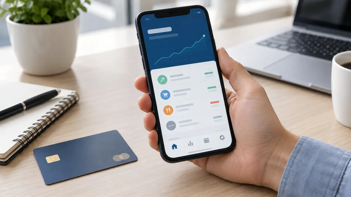 Smartphone affichant une application bancaire et une carte bancaire