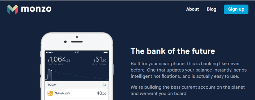 capture écran du site Monzo bank